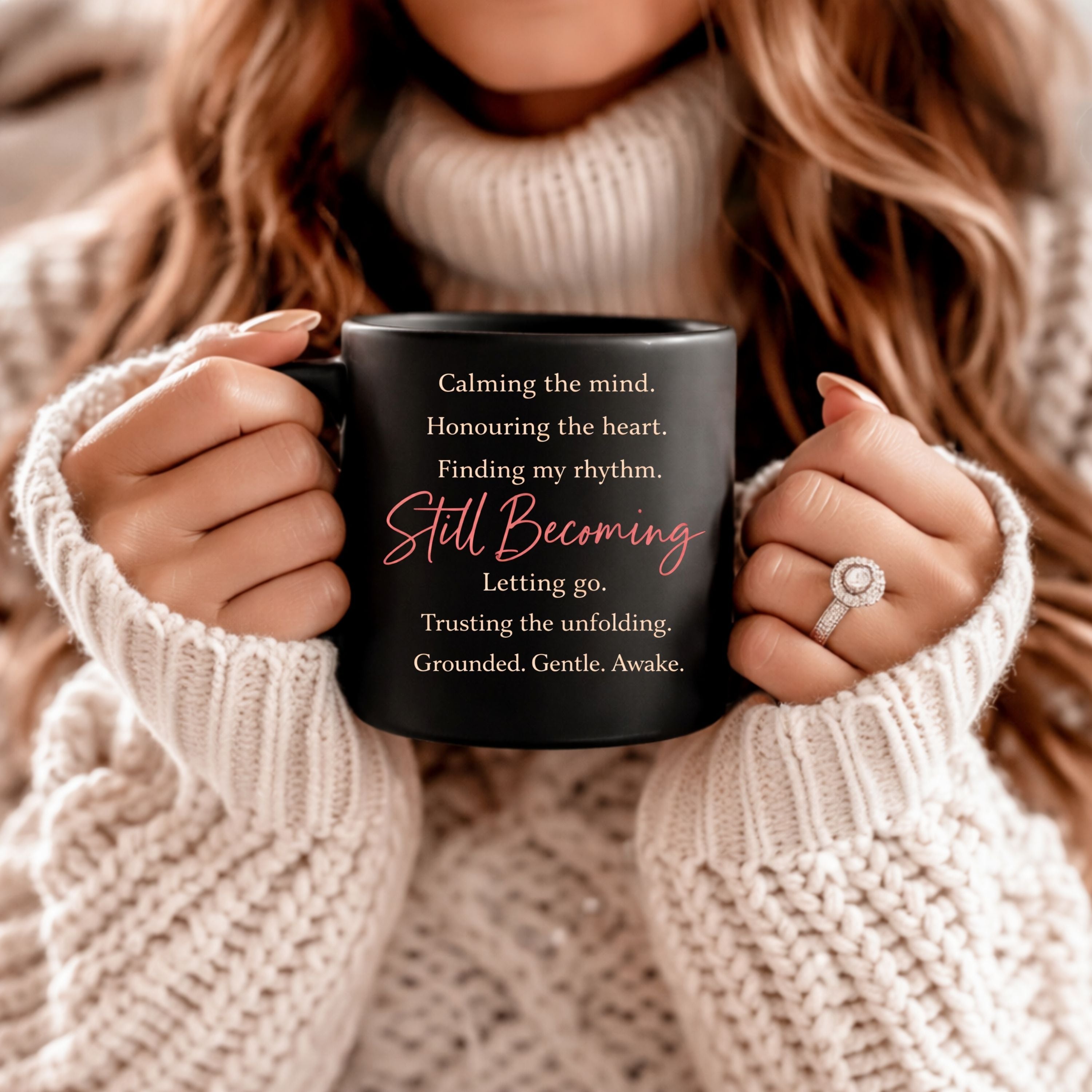 Black Floral Script Mug — 'Stay Beautiful' 11oz/15oz