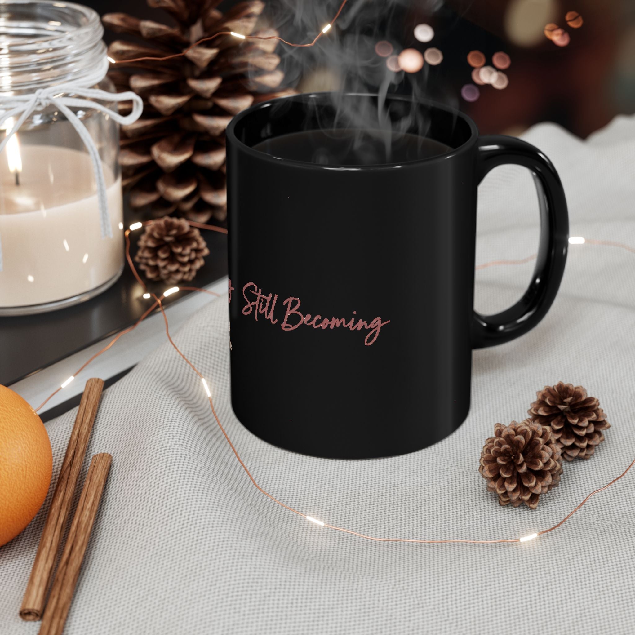 Black Floral Script Mug — 'Stay Beautiful' 11oz/15oz